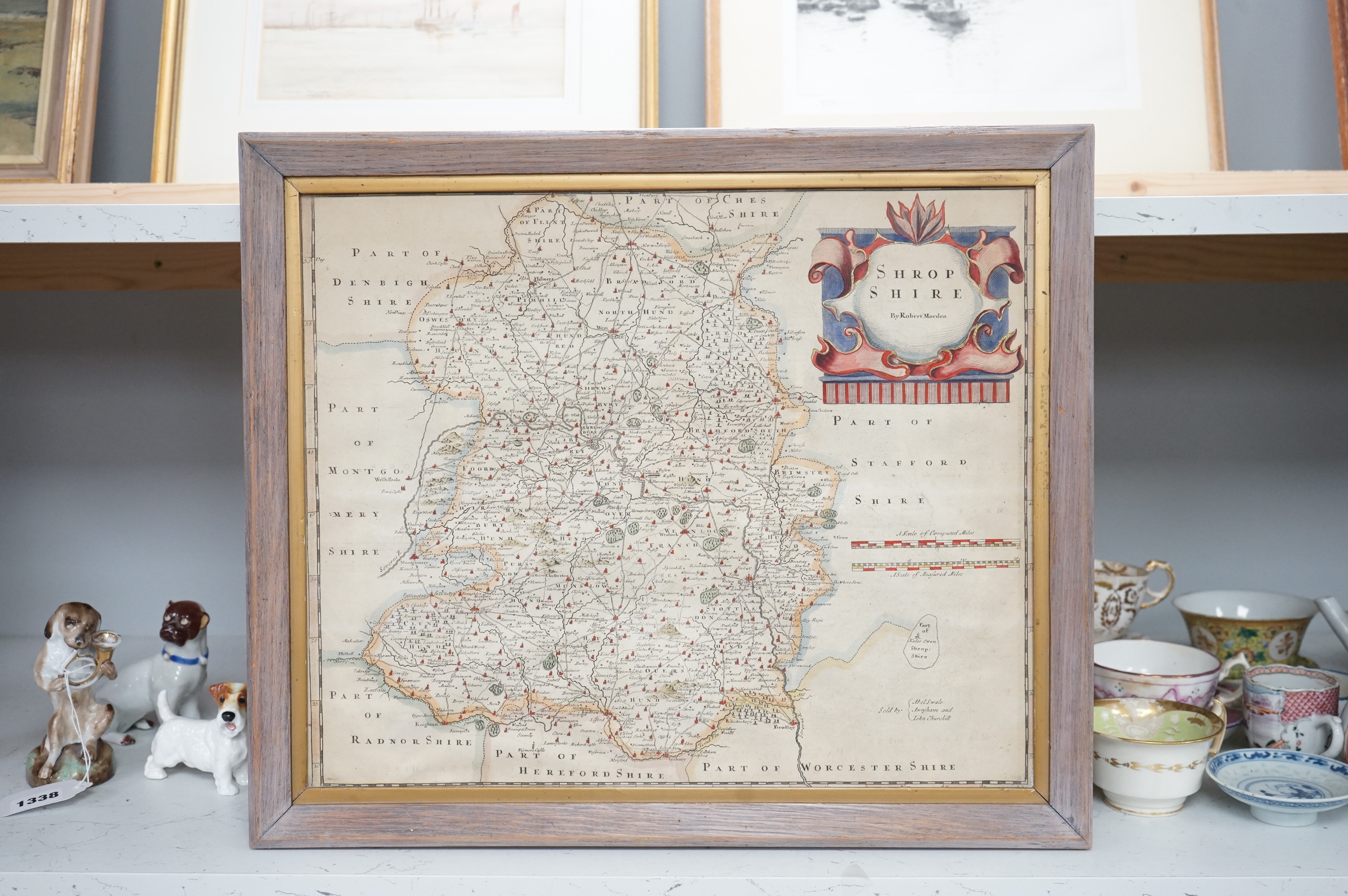 Robert Morden (1650-1703), hand coloured engraved map of Shropshire, sold by Abel Swale Awnsham and John Churchill, 34 x 42cm